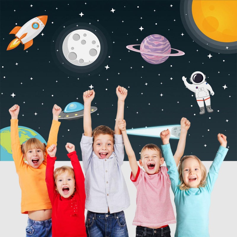 Renaiss 5x3ft Outer Space Backdrop Universe Galaxy Starry Sky Astronaut Rocket Planet Party Photography Background for Kids Boy Baby Shower Birthday Party Decor Photo Studio Props - Image 2